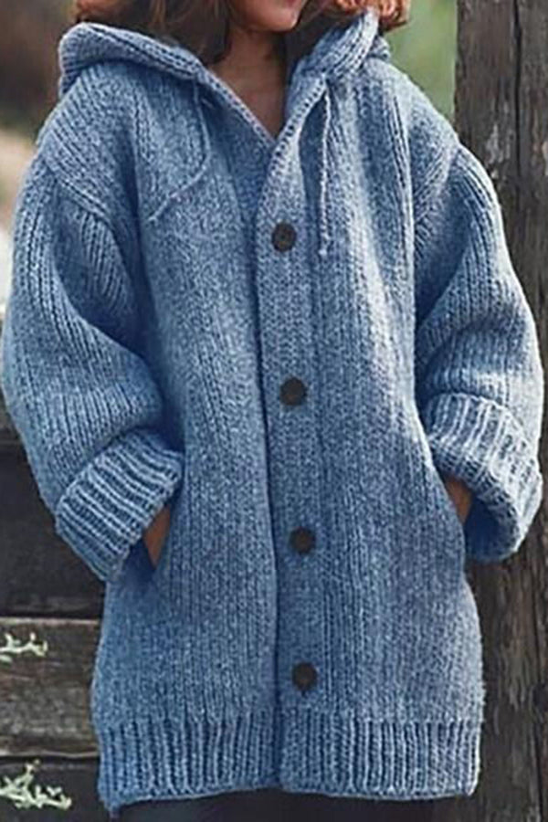 Dames Gebreid Cardigan Vest met Capuchon Oversized Blauw