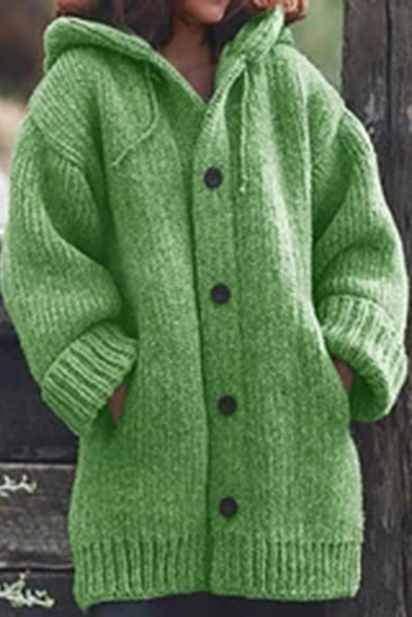 Dames Gebreid Cardigan Vest met Capuchon Oversized Groen
