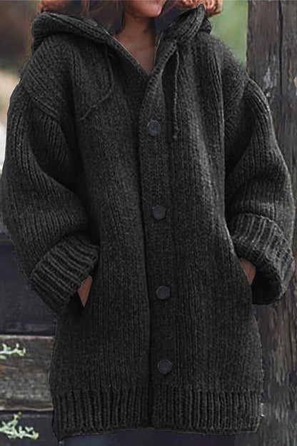 Dames Gebreid Cardigan Vest met Capuchon Oversized Zwart