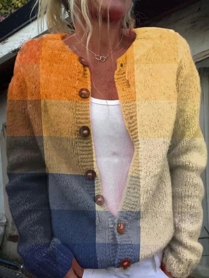 Dames Cardigan met Trendy bloemenprint en Knoopsluiting Geel Oranje Blauw