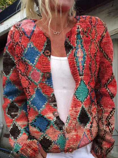Dames Cardigan met Trendy bloemenprint en Knoopsluiting Rood
