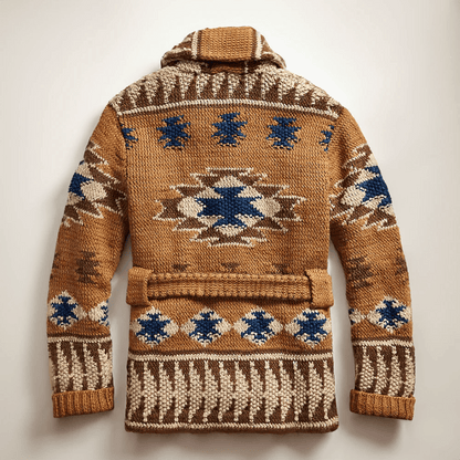 Heren Gebreide Cardigan met Jacquardpatroon en Sjaalkraag