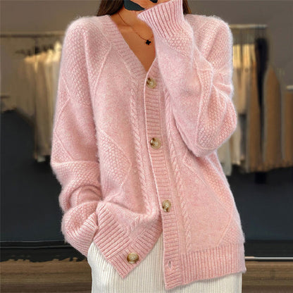 Vrouwen V-hals Cardigan Vest met knopen Gebreid Roze