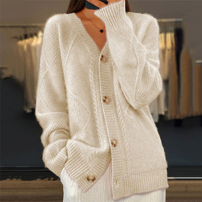 Vrouwen V-hals Cardigan Vest met knopen Gebreid Beige