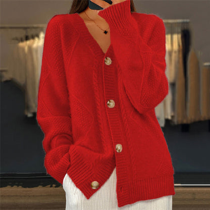 Vrouwen V-hals Cardigan Vest met knopen Gebreid Rood
