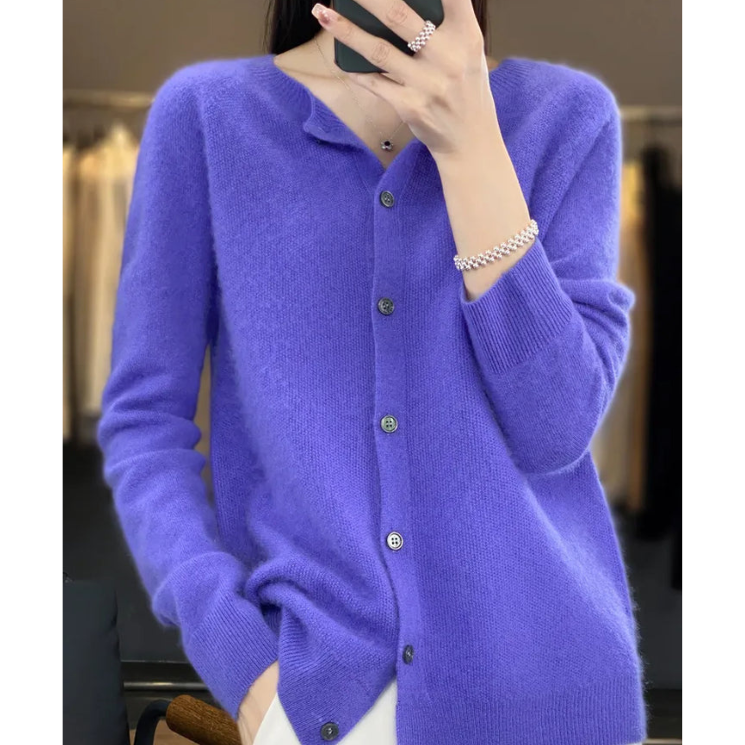 Dames Cardigan met O-hals en Lange Mouwen Paars
