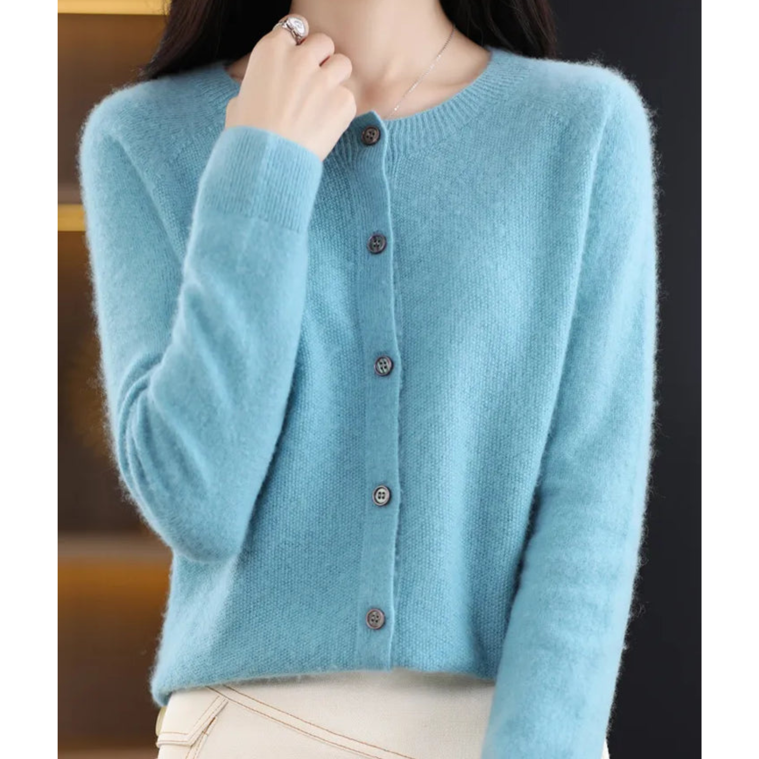 Dames Cardigan met O-hals en Lange Mouwen Lichtblauw