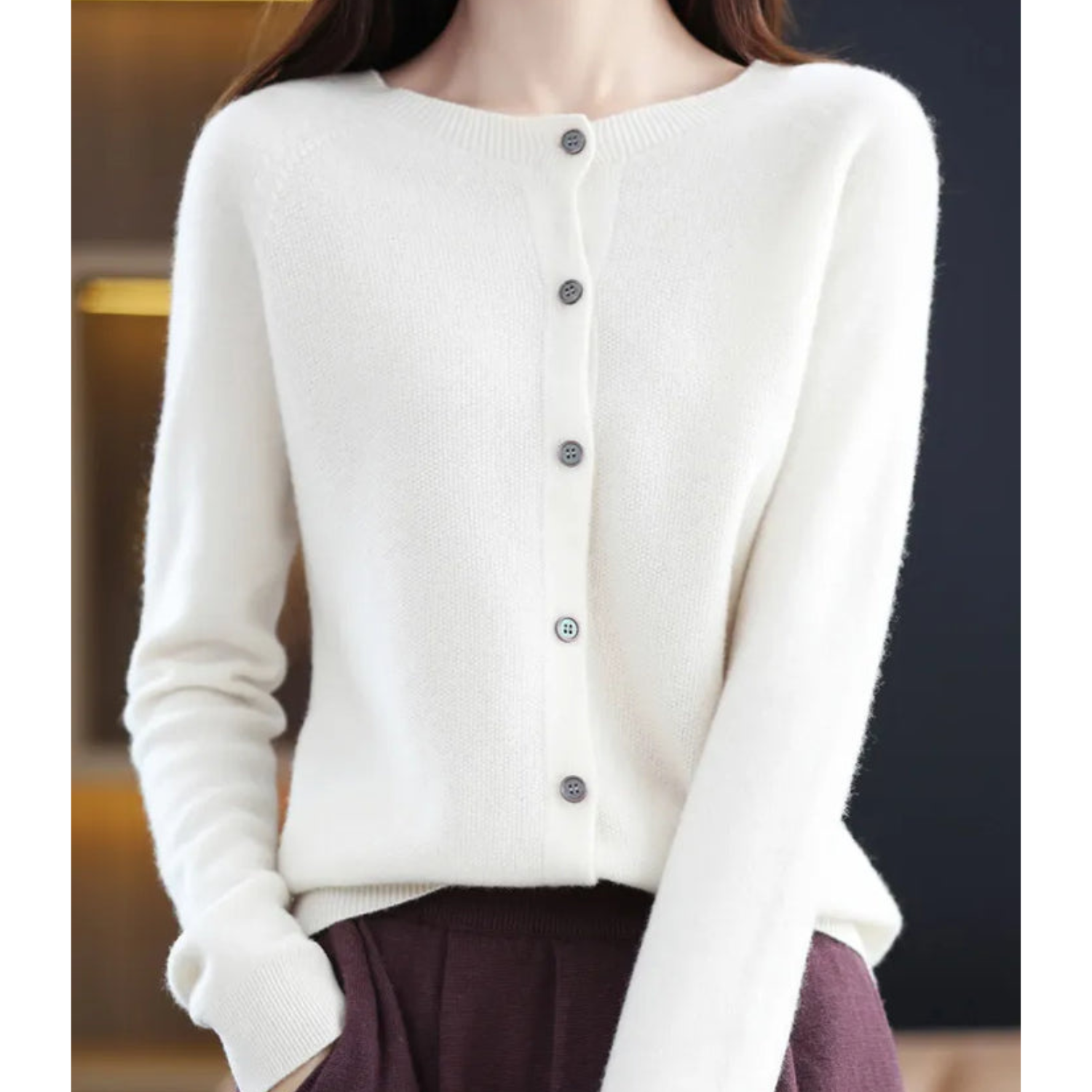 Dames Cardigan met O-hals en Lange Mouwen Wit