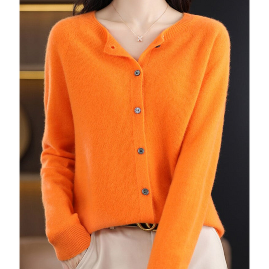 Dames Cardigan met O-hals en Lange Mouwen Oranje