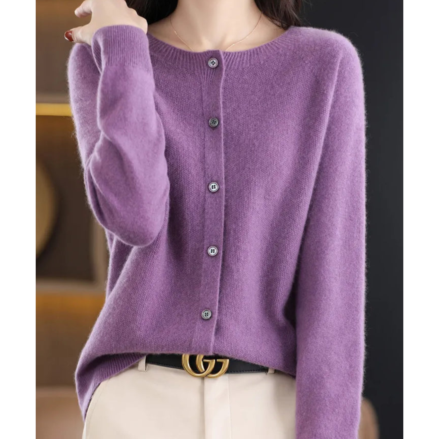 Dames Cardigan met O-hals en Lange Mouwen Lila
