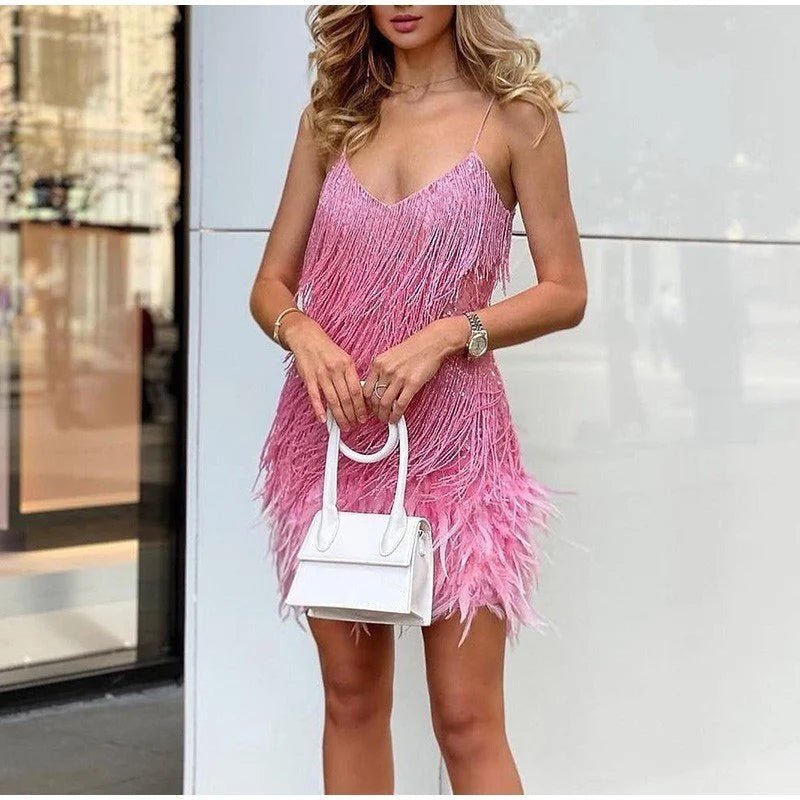 Dames Cocktailjurk met Spaghettibanjes en Pailletten Roze