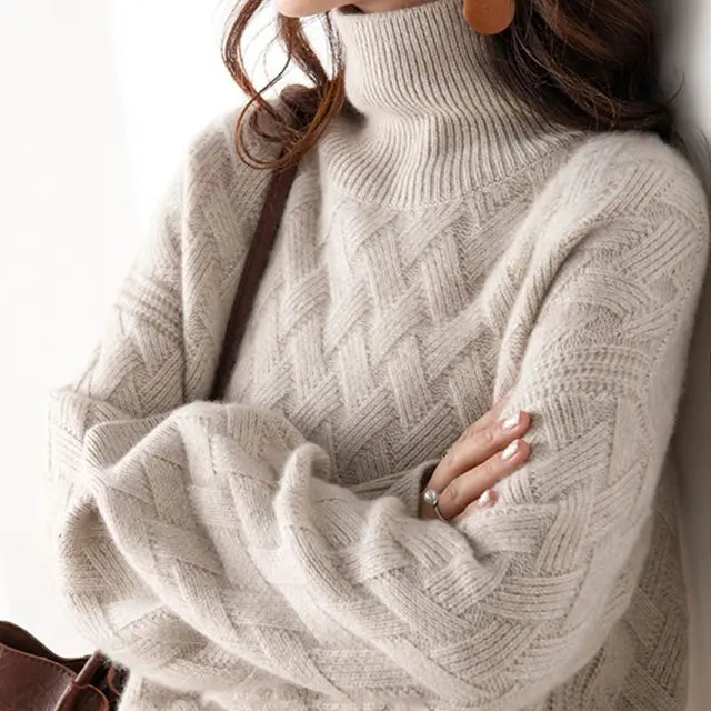 Dames Coltrui Met Kabelpatroon Beige