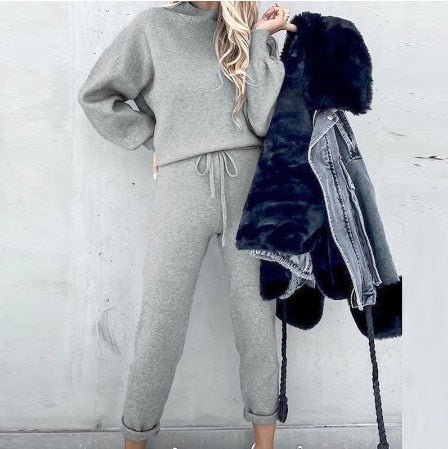 Dames 2-Delige Huispak Loungeset met Trui en Broek Grijs