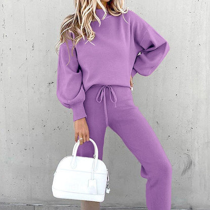 Dames 2-Delige Huispak Loungeset met Trui en Broek Paars