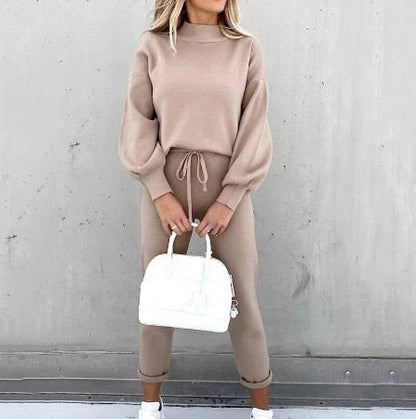 Dames 2-Delige Huispak Loungeset met Trui en Broek Khaki