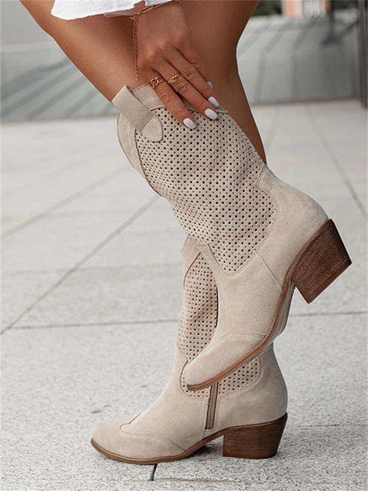 Dames Cowboylaarsjes met Gaatjes en Blokhak Khaki