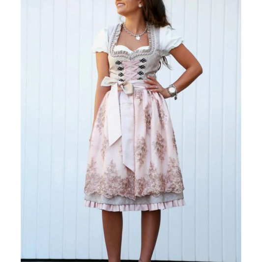 Dames Dirndl Jurk Met Schort En Moderne Blouse Roze