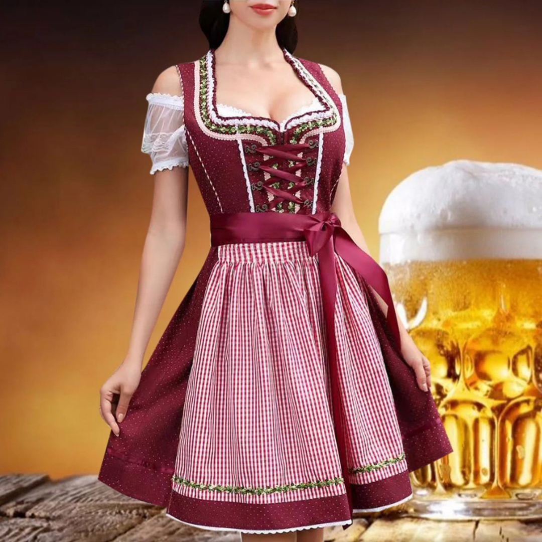 Dames Dirndl Oktoberfest Jurk met Strik Bordeauxrood