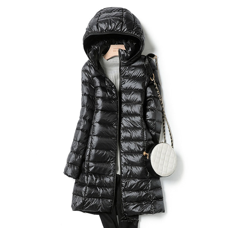 Dames Lange Puffer Winterjas met Capuchon Zwart