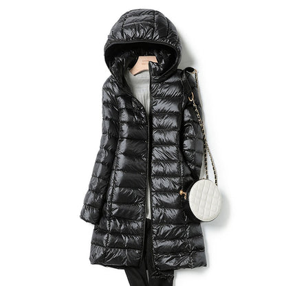 Dames Lange Puffer Winterjas met Capuchon Zwart
