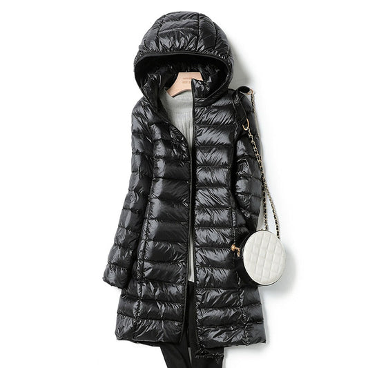 Dames Lange Puffer Winterjas met Capuchon Zwart