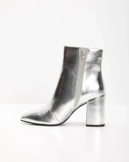 Dames Enkellaarsjes met Hak en Metallic Afwerking