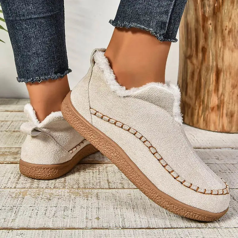 Dames Warme Gevoerde Enkellaarsjes Winter met Antislip Zool Beige