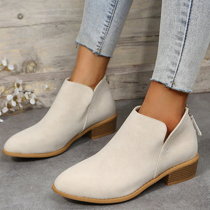 Dames Enkellaarsjes met Ritssluiting en Plateauzool Beige