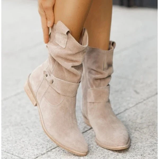 Dames Enkellaarsjes met Losse Schacht in Suède-Look Beige