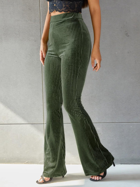 Dames Flared Broek met Ribstructuur en Elegante Pasvorm Groen