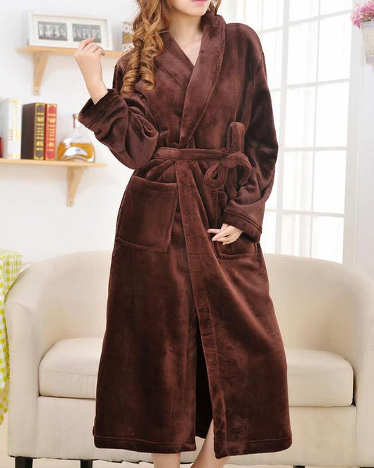 Dames Fleece Badjas - Zachte Ochtendjas Donkerbruin