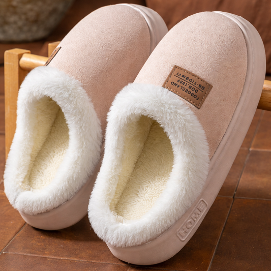 Dames Fluffy Pantoffels met Bontvoering en Antislipzool Roze