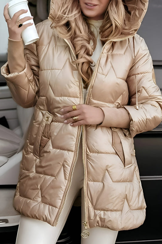Dames Gewatteerde Winterjas Lang met Capuchon en Glanzende Look