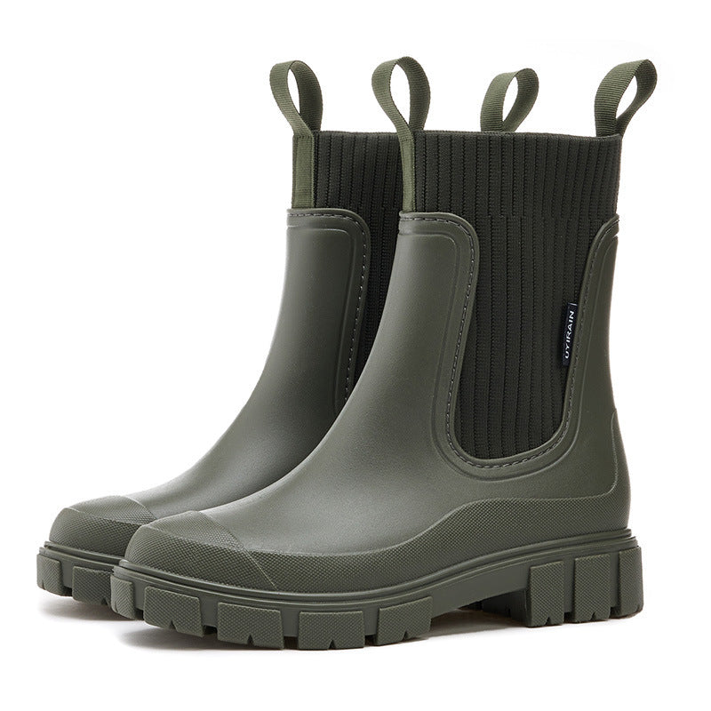 Dames Stijlvolle Regenlaarzen met Antislip Zool en Waterdichte Constructie Groen