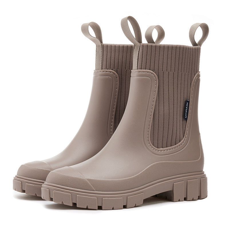 Dames Stijlvolle Regenlaarzen met Antislip Zool en Waterdichte Constructie Khaki