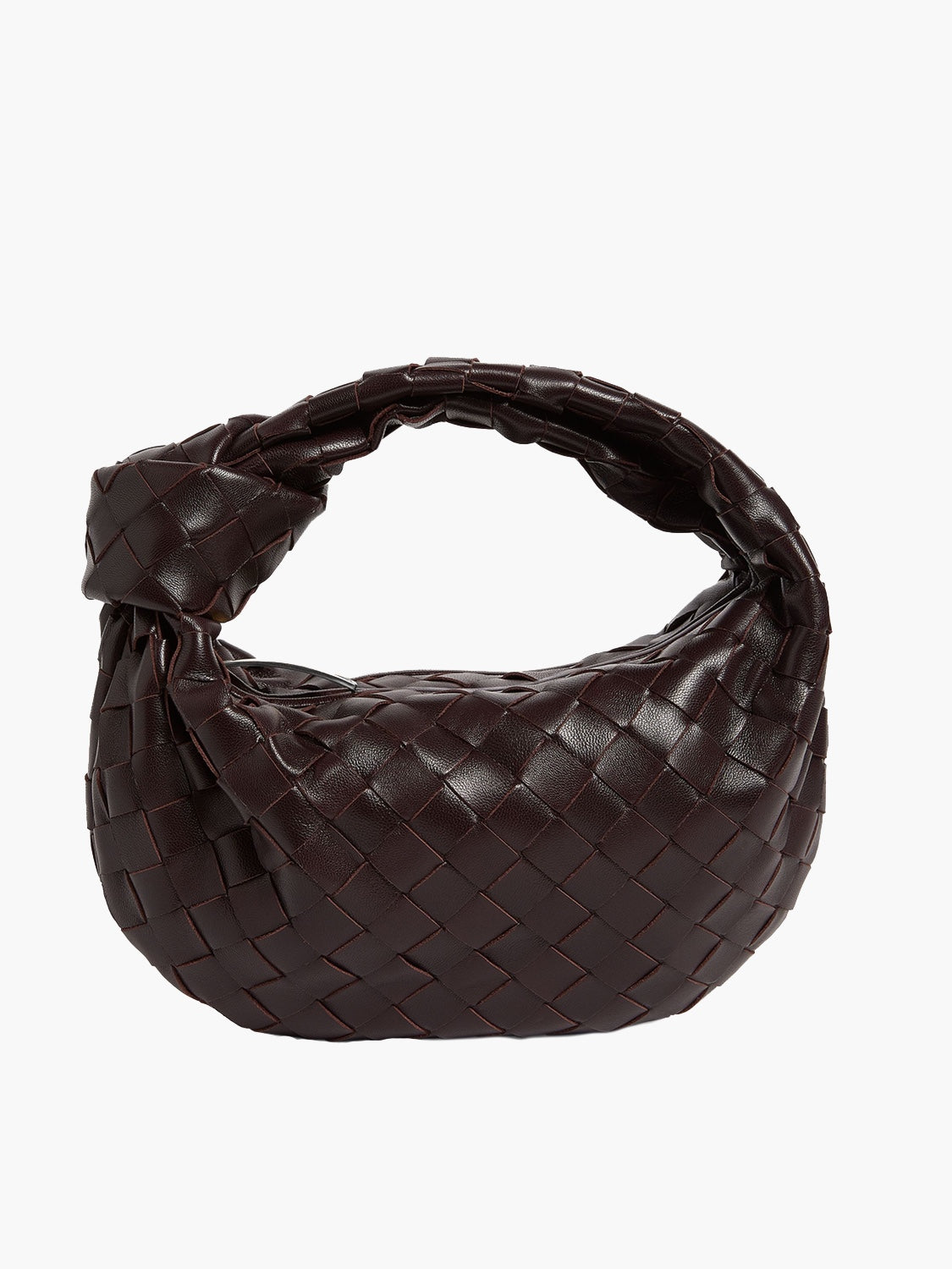Dames Geweven Handtas met Knoop Donkerbruin