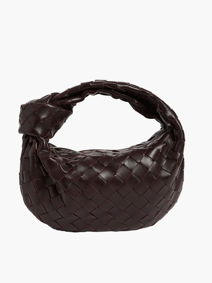 Dames Geweven Handtas met Knoop Donkerbruin