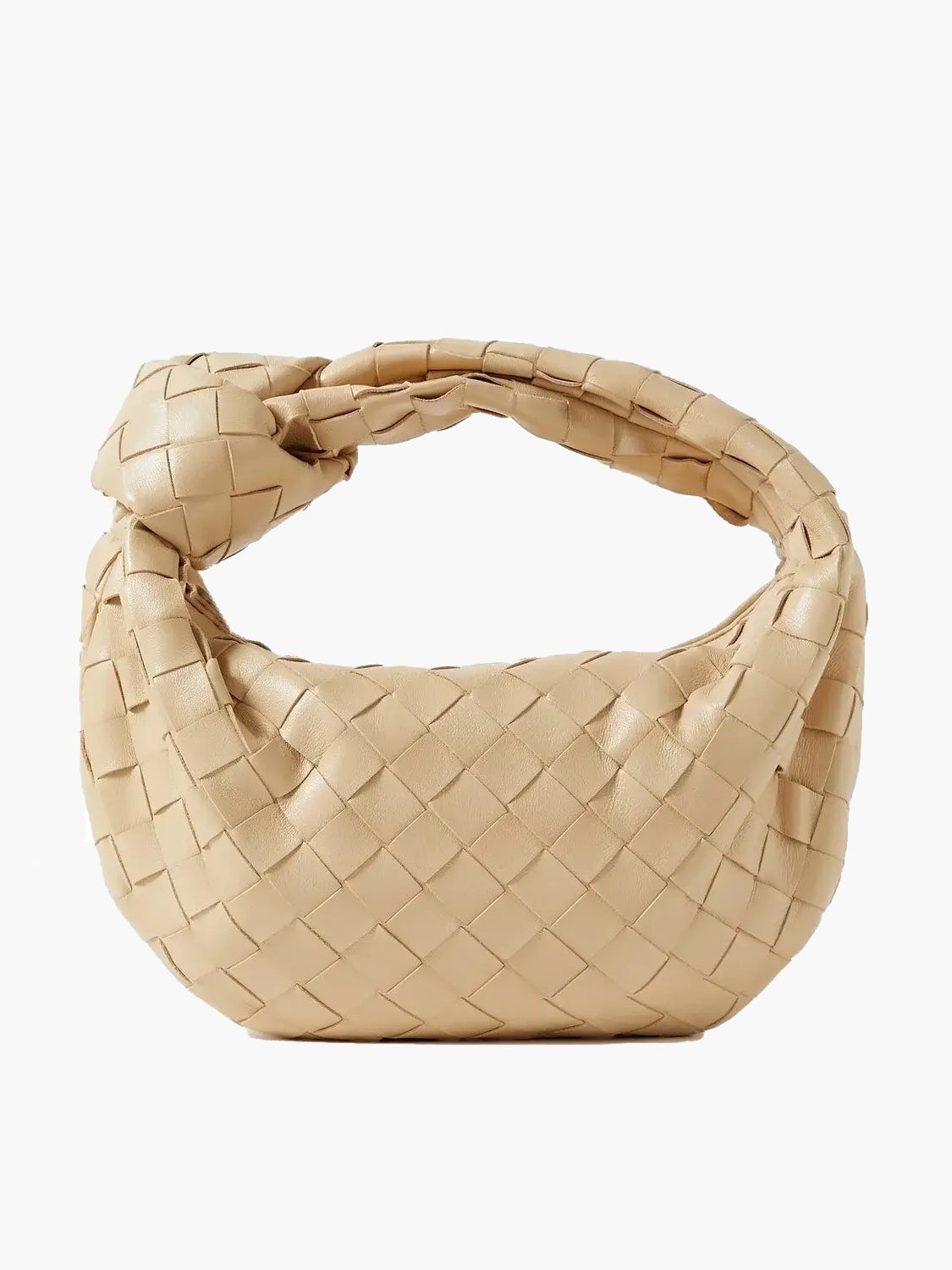 Dames Geweven Handtas met Knoop Beige