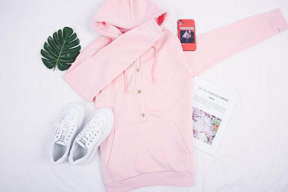 Dames Hoodie met Knoopsluiting en Voorzak