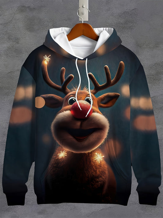 Heren Rendier Kerst Hoodie Zwart