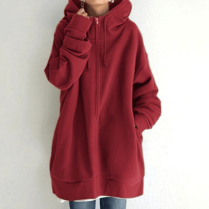 Dames Lange Hoodie met Capuchon en Zijzakken Rood
