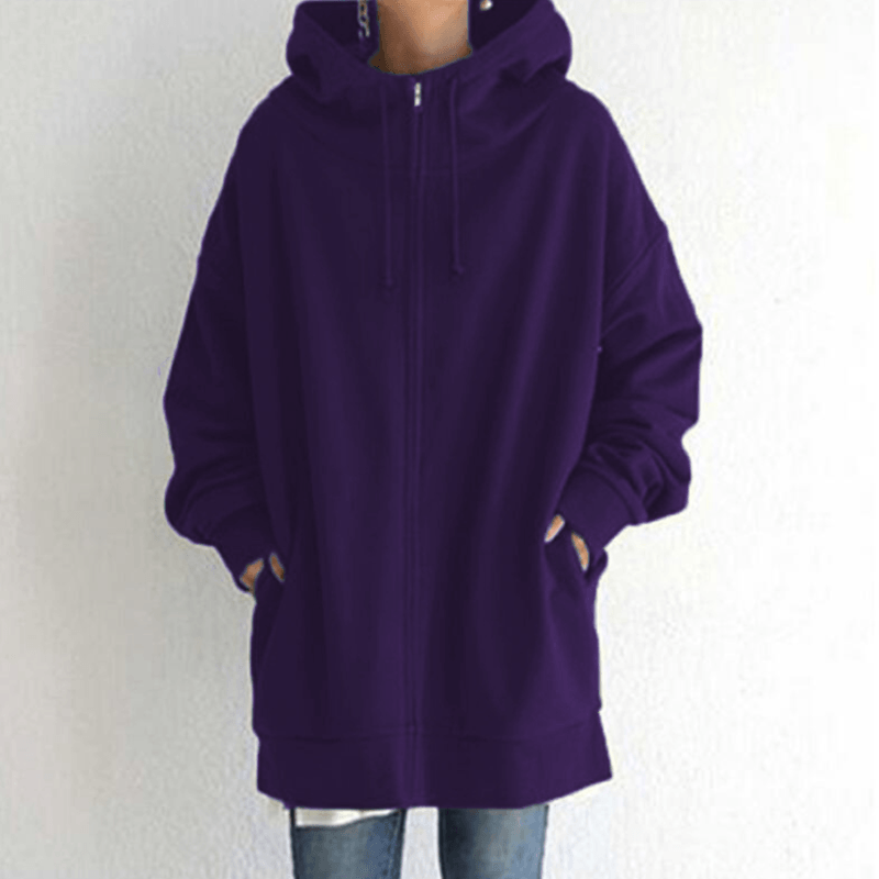 Dames Lange Hoodie met Capuchon en Zijzakken Paars