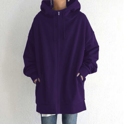 Dames Lange Hoodie met Capuchon en Zijzakken Paars