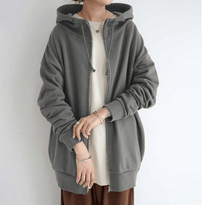 Dames Lange Hoodie met Capuchon en Zijzakken Grijs