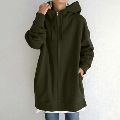 Dames Lange Hoodie met Capuchon en Zijzakken Militair groen