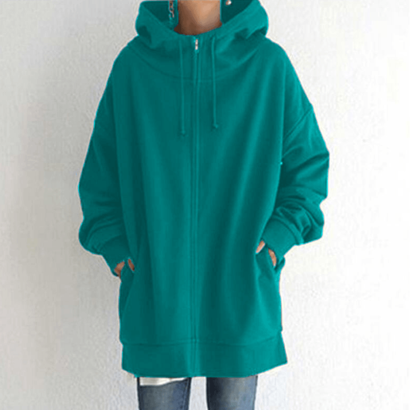 Dames Lange Hoodie met Capuchon en Zijzakken Gras groen