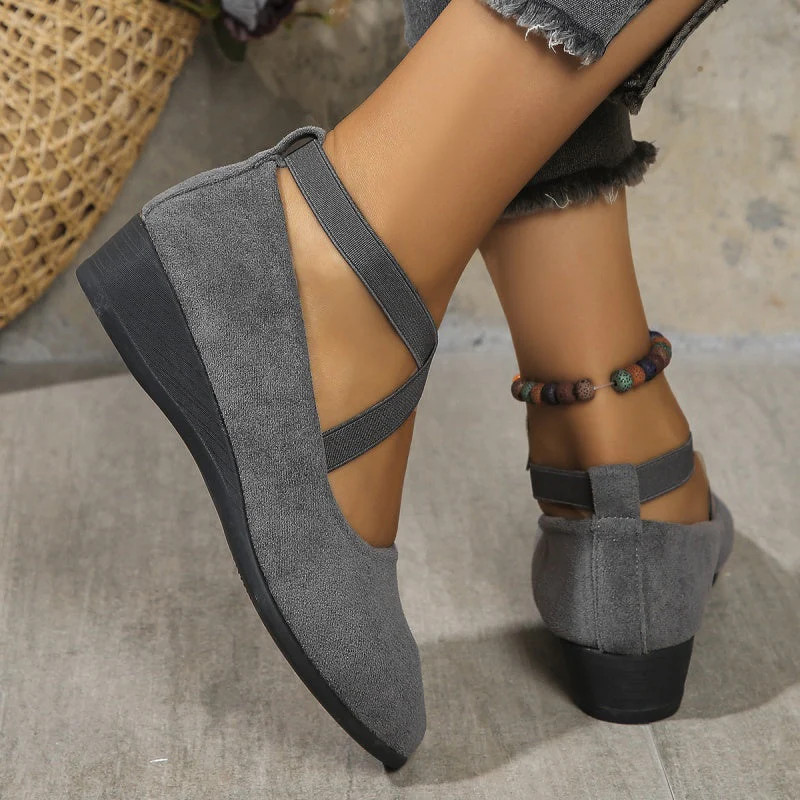 Dames Ballerina Instapschoenen met Kruisband en Sleehak