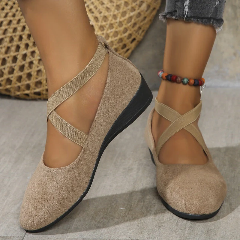 Dames Ballerina Instapschoenen met Kruisband en Sleehak
