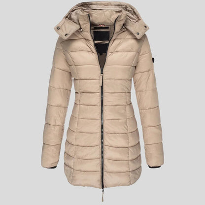 Dames Lange Puffer Winterjas Parka Beige
