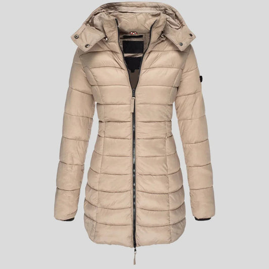 Dames Lange Puffer Winterjas Parka Beige
